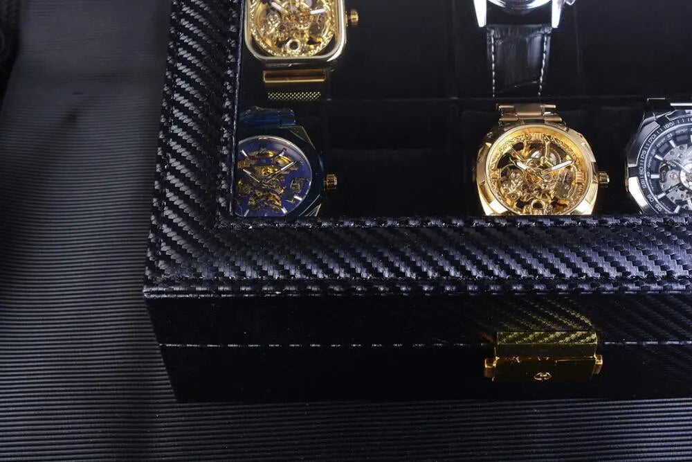Multi Slots Black Watch Box Portable Travel Gift Watch Case Genuine Leather Watch Holder Organizer Collector Watch Storage Box