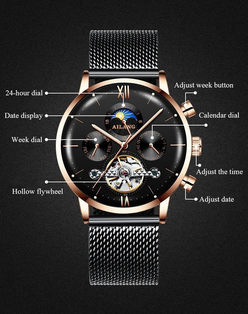SSS quality AILANGmen's watch tourbillon Minimalist automatic watch latest design gear wrist watches diesel mechanical clock men