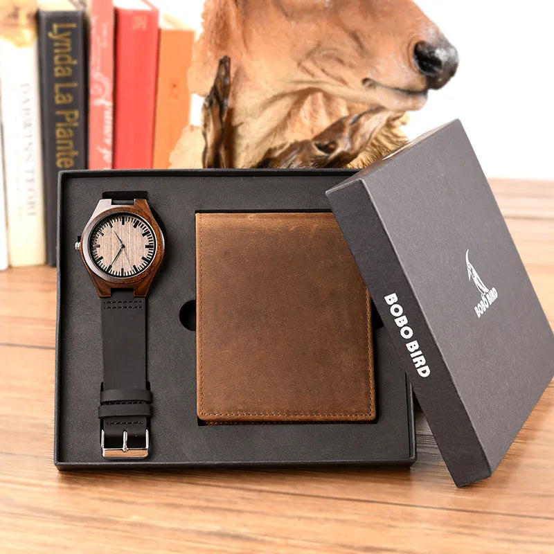 BOBO BIRD Men Watch Wallet Set Family Gifts Personalized Watches Special Present Gift to Man Husband Boyfriend Free Engraving