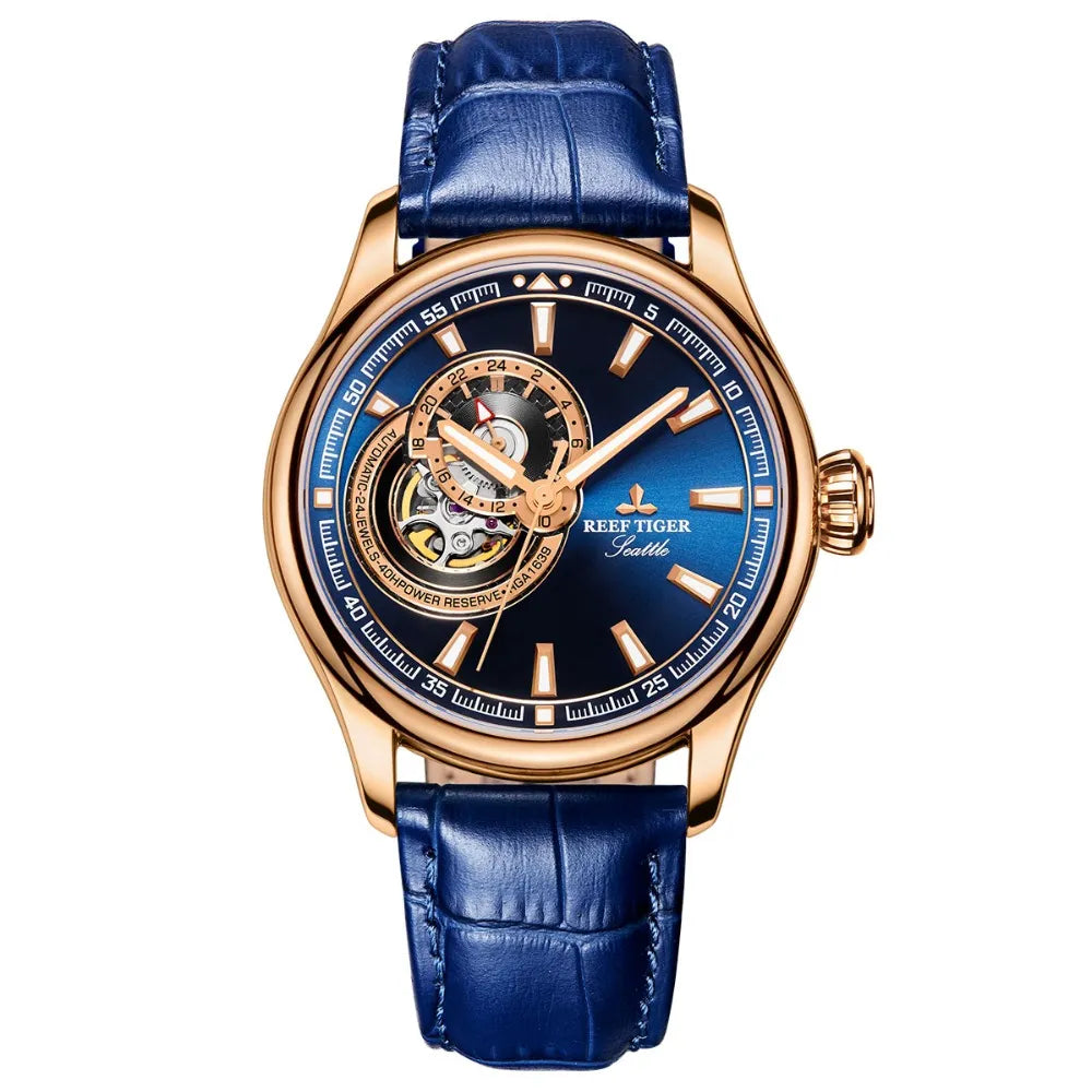 Reef Tiger/RT Dress Men Watch Blue Tourbillon Watches Top Brand Luxury Automatic Mechanical Watch Relogio Masculino RGA1639