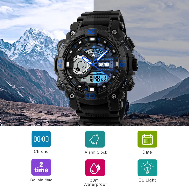 SKMEI Fashion Dial Outdoor Sports Watches Men Electronic Quartz Digital Watch 50M Waterproof Wristwatches Relogio Masculino 1228