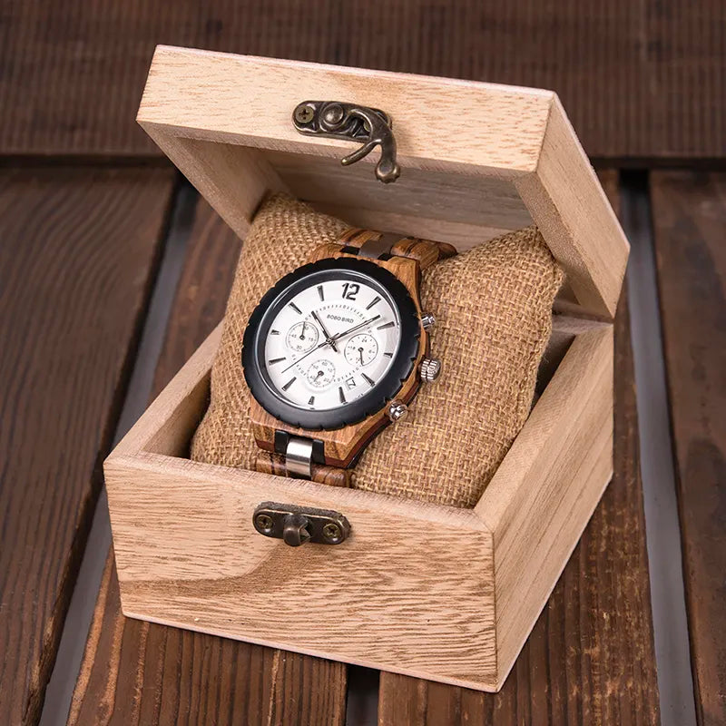 BOBO BIRD Men Watch Wood Luxury Stylish Watches Timepieces Chronograph Military Quartz Great Men's Gift relogio masculino W-R22