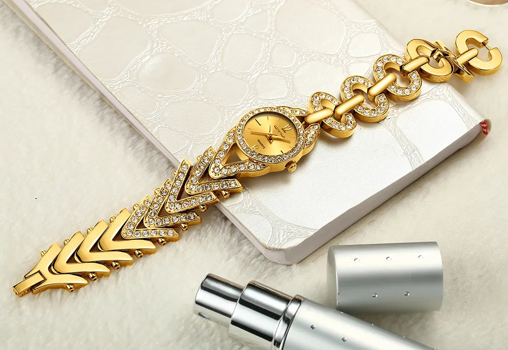 Women Watches  CRRJU Golden Waterproof Wrist Watch Fashion Jewelry Bracelet Stainless Steel Quartz watches  Male Gift Watch
