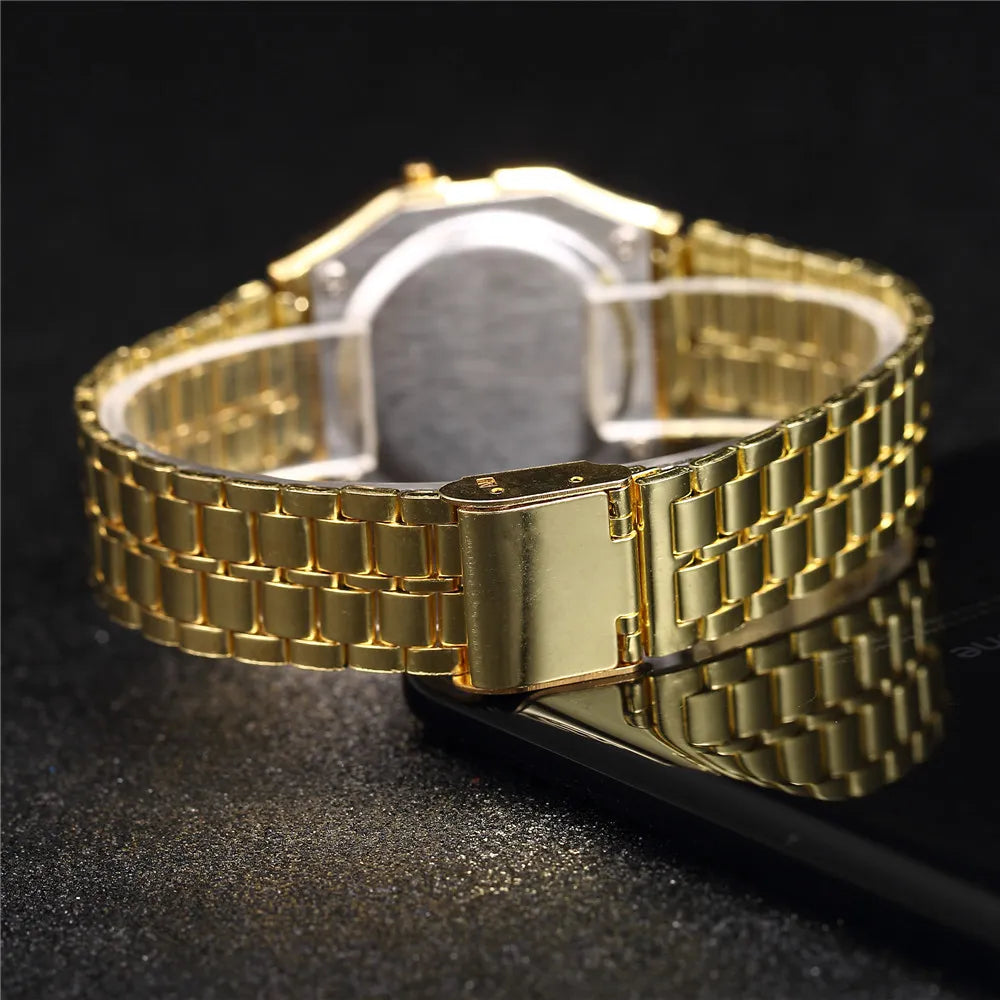 Fashion Digital Men's Watches Luxury Stainless Steel Link Bracelet Wrist Watch Band Business Electronic Male Clock Reloj Hombre