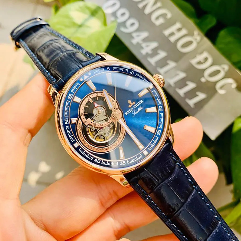 Reef Tiger/RT Dress Men Watch Blue Tourbillon Watches Top Brand Luxury Automatic Mechanical Watch Relogio Masculino RGA1639