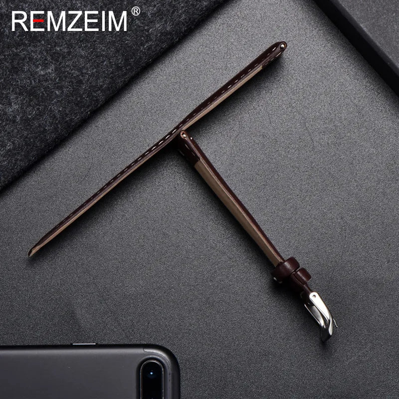 REMZEIM Calfskin Leather Watchband Soft Material Watch Band Wrist Strap 18mm 20mm 22mm 24mm With Silver Stainless Steel Buckle