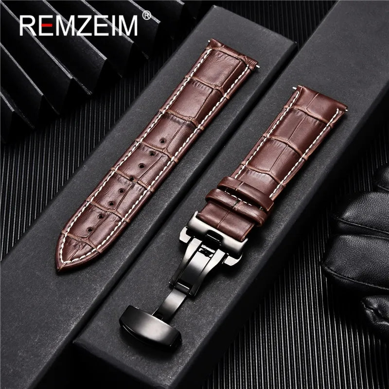 Genuine Leather Watchband Calfskin Men Women Replace Watch Band 18mm 20mm 22mm 24mm With Butterfly Buckle Watch Strap