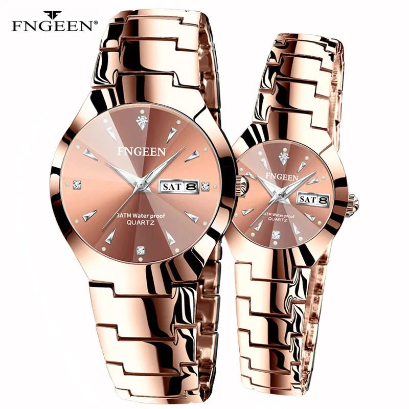Couple Watches for Lovers Quartz Big Dial Wristwatch Fashion Business Men Watch for Women Watches Tungsten Steel Coffee Gold
