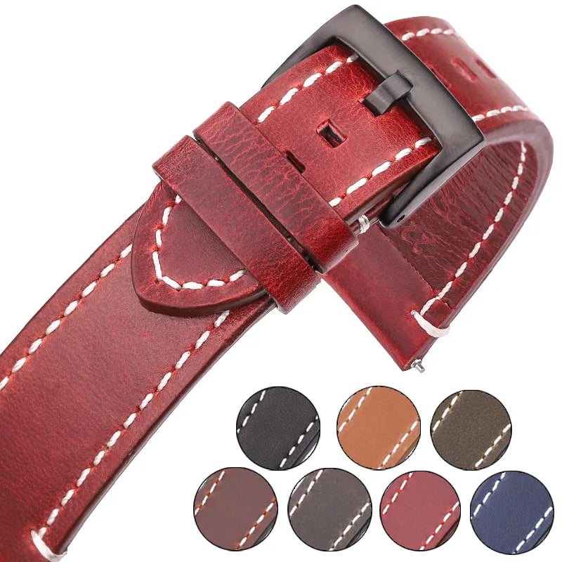 Vintage Genuine Leather Watchband 7 Colors Strap 18mm 20mm 22mm 24mm Women Men Cowhide Smart Watch Band Belt Accessories