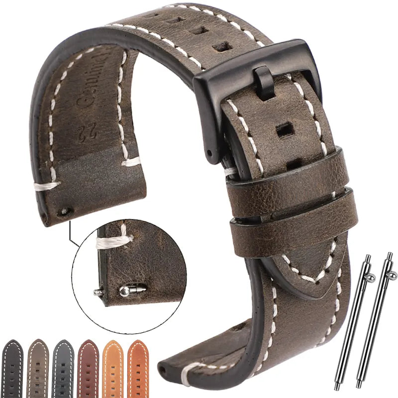 Vintage Genuine Leather Watchband 7 Colors Strap 18mm 20mm 22mm 24mm Women Men Cowhide Smart Watch Band Belt Accessories
